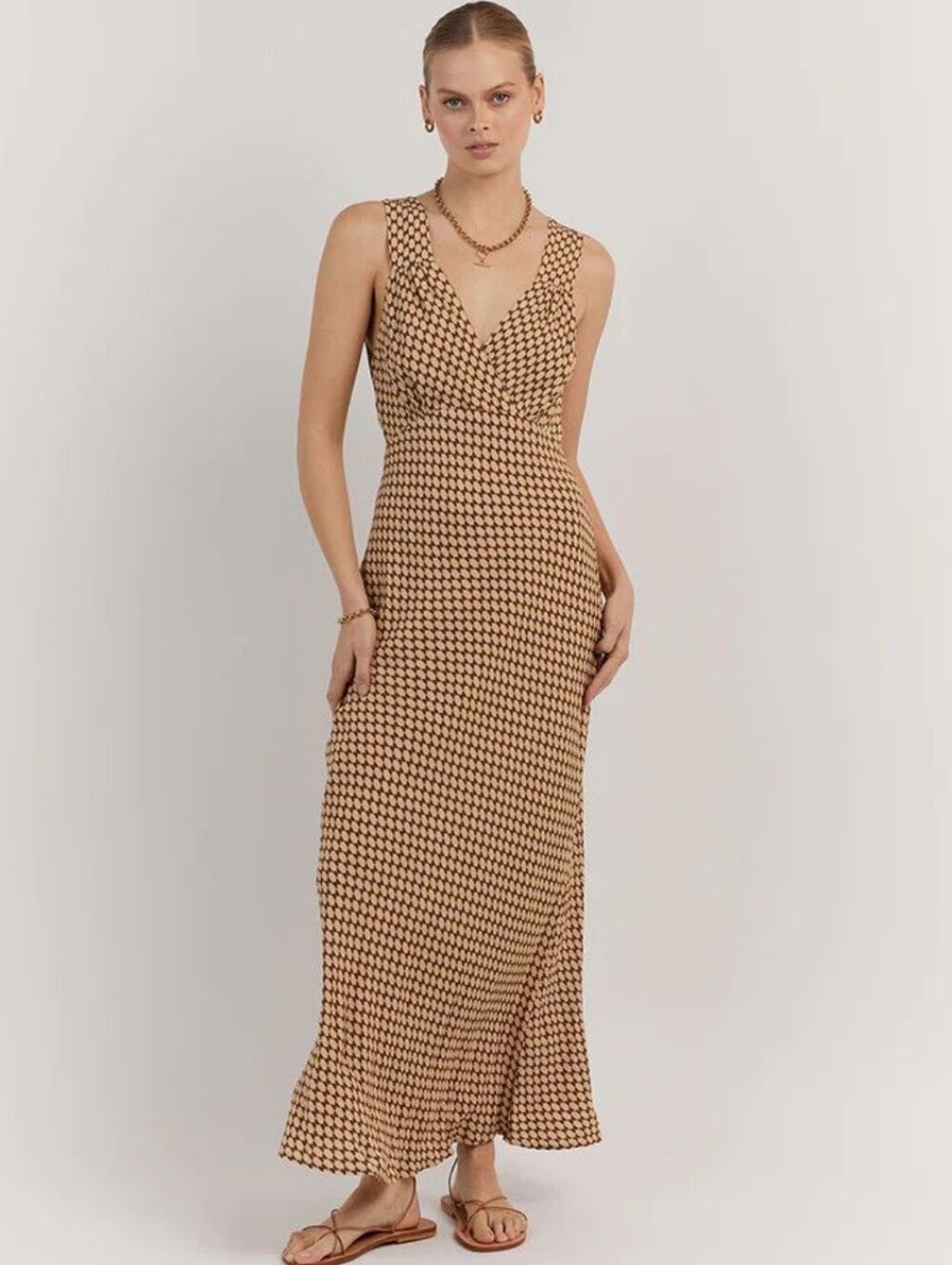 Dissh Adrien Choc Wheat Geo Midi Dress Size 4